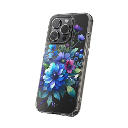 Vibrant Blue Floral Clear Phone Case