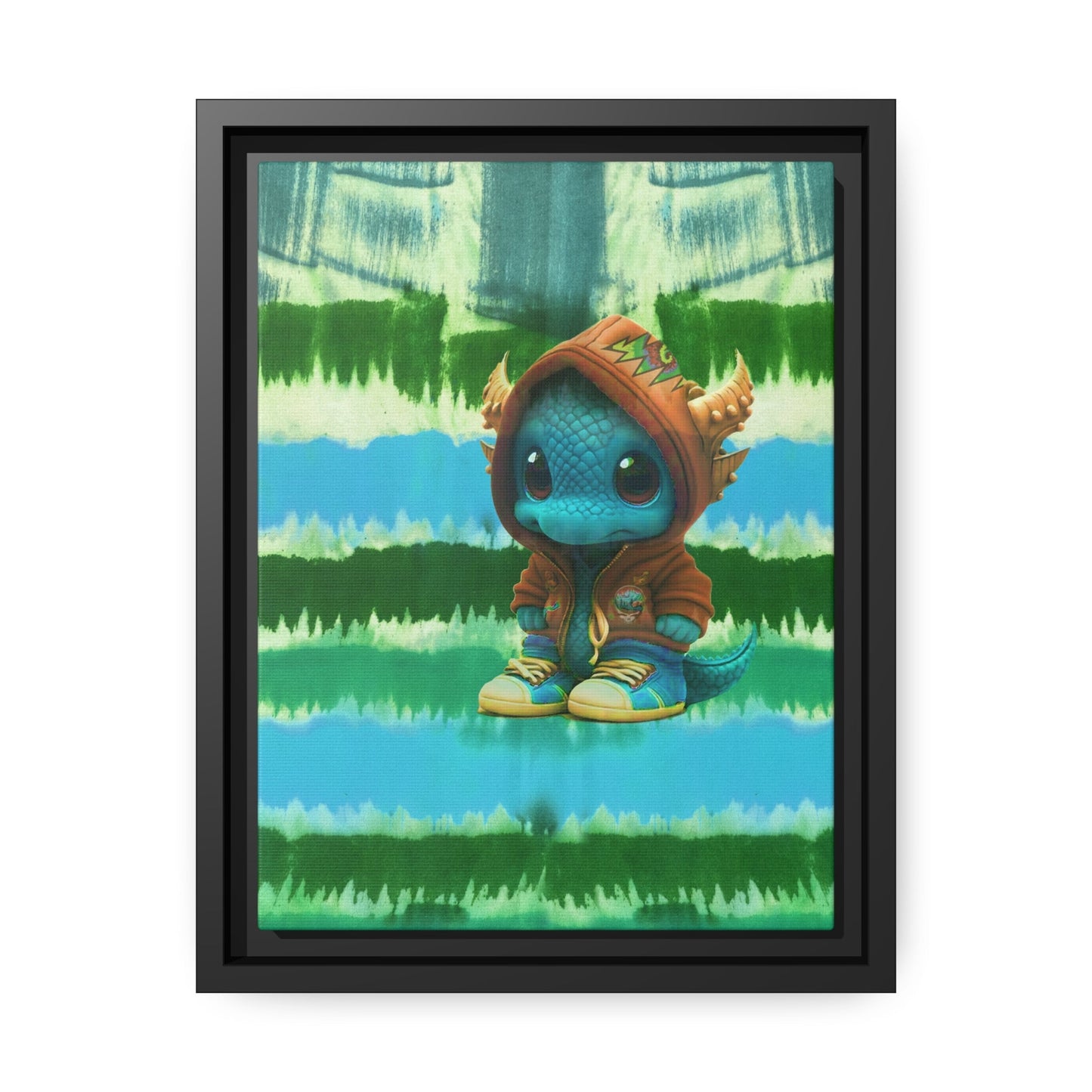 Baby Dragon Jam Aqua Matte Canvas with Black Frame