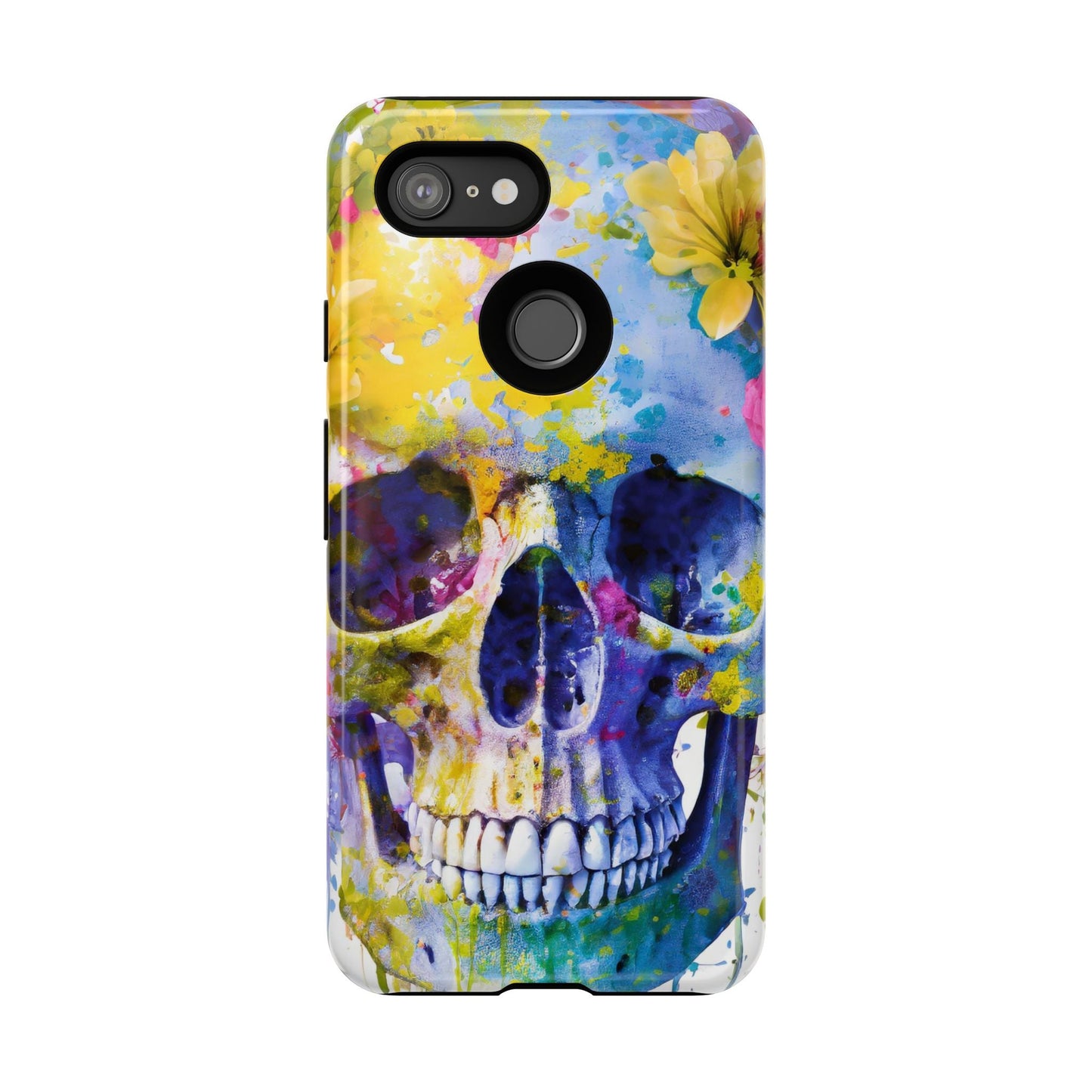 Vibrant Blue Floral Skull Tough Phone Case
