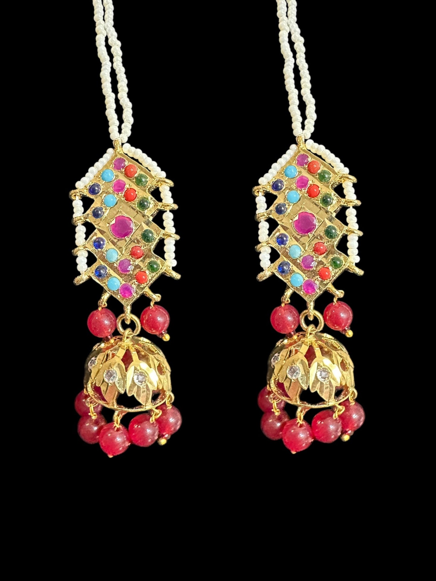 DER762 navratan gold plated jhumka ( pearls ) ( READY TO SHIP )