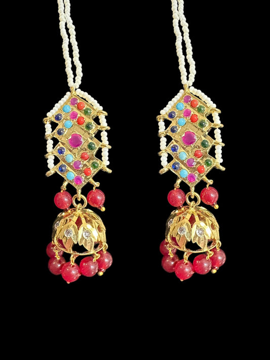 DER762 navratan gold plated jhumka ( pearls ) ( READY TO SHIP )