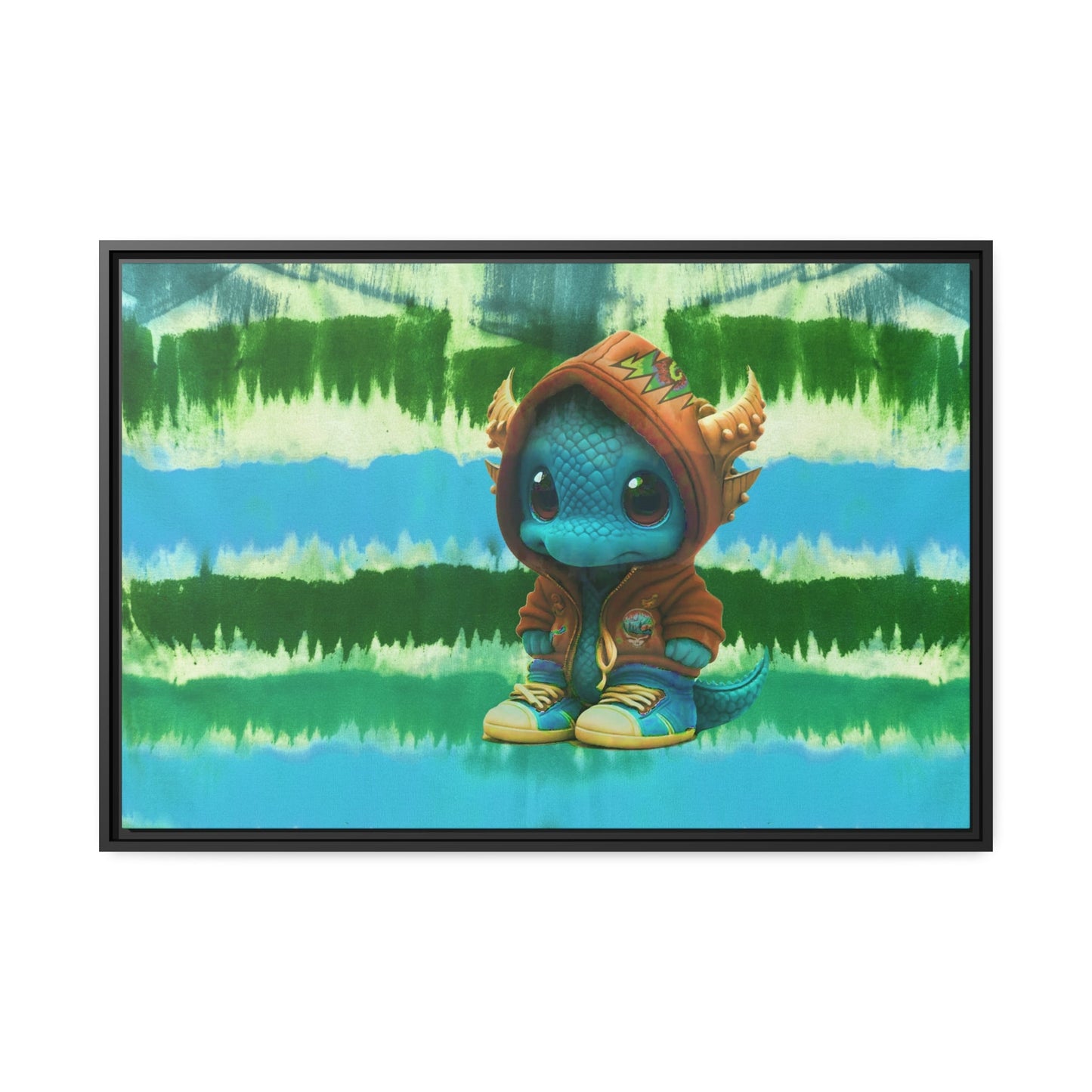 Baby Dragon Jam Aqua Matte Canvas with Black Frame