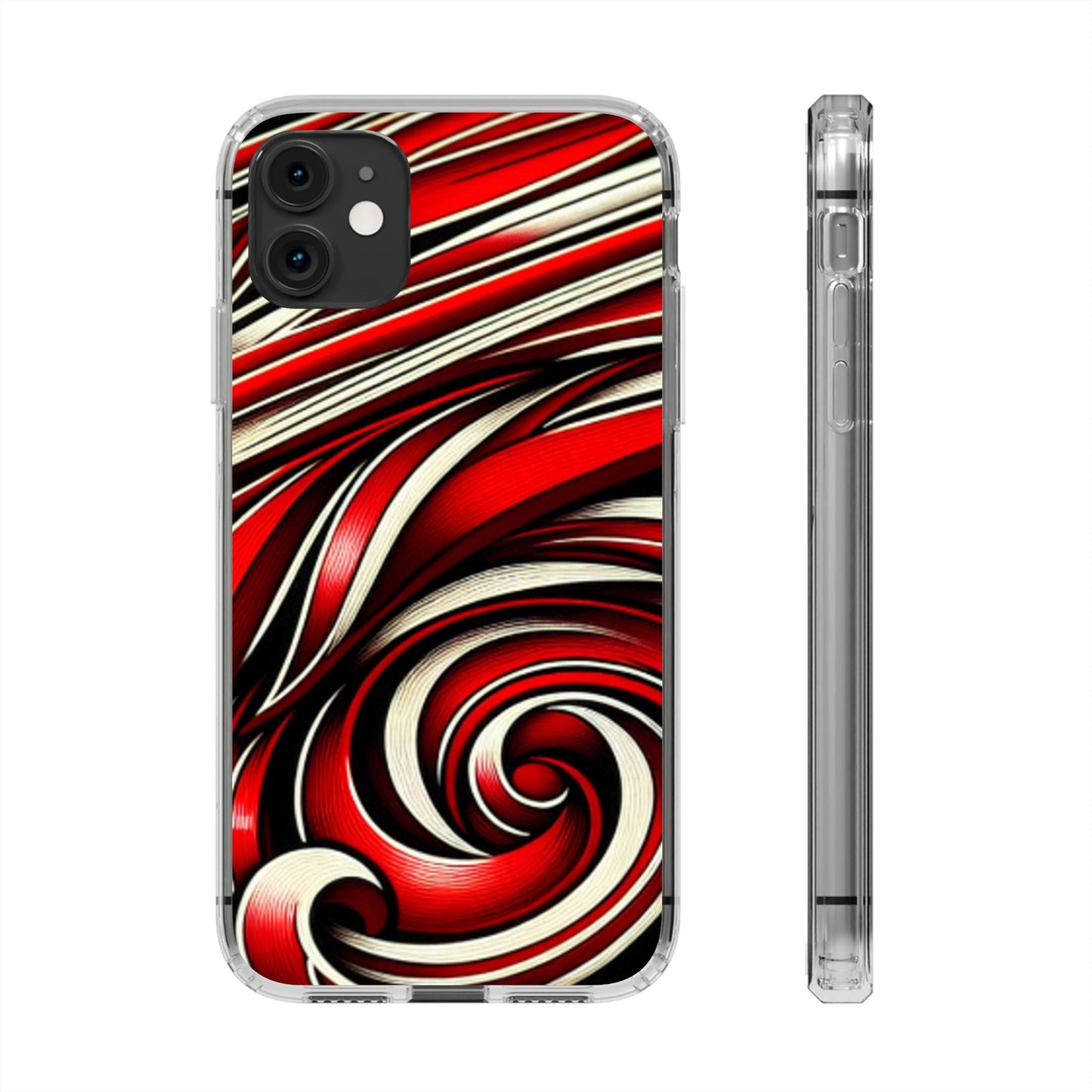 Red & White Swirl Abstract Clear Phone Case