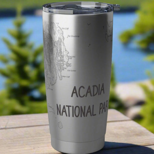 Acadia National Park Topographic Tumbler 20oz  Spill Resistant Lid Coastal Maine
