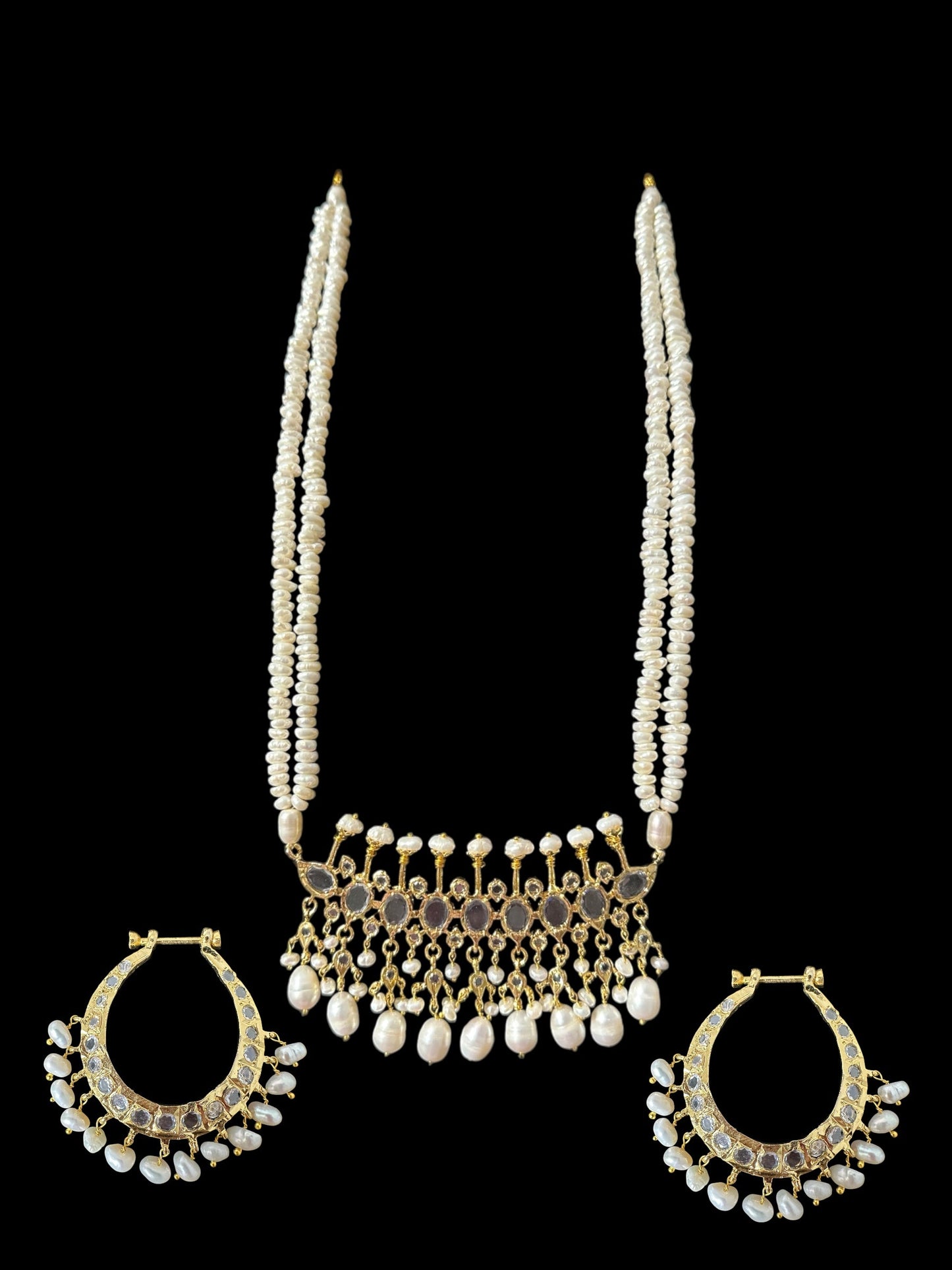 PS553 Hyderabadi / Nizami tirmani in fresh water pearls with chandbali( SHIPS IN 1 WEEK )