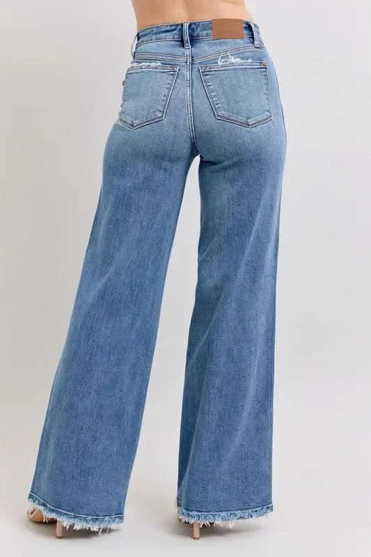 Judy Blue Raw Hem Wide Leg Jeans