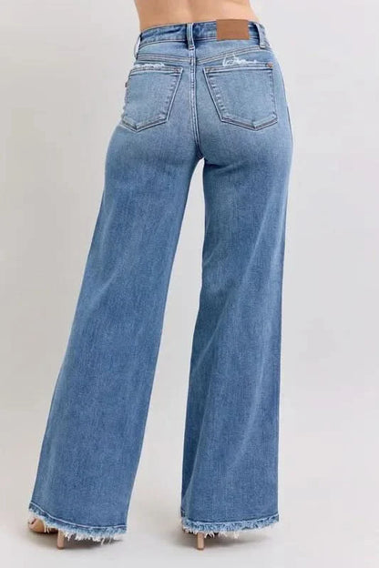 Judy Blue Raw Hem Wide Leg Jeans