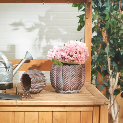 DECO LEAF CEMENT FLOWER POT SET OF 2