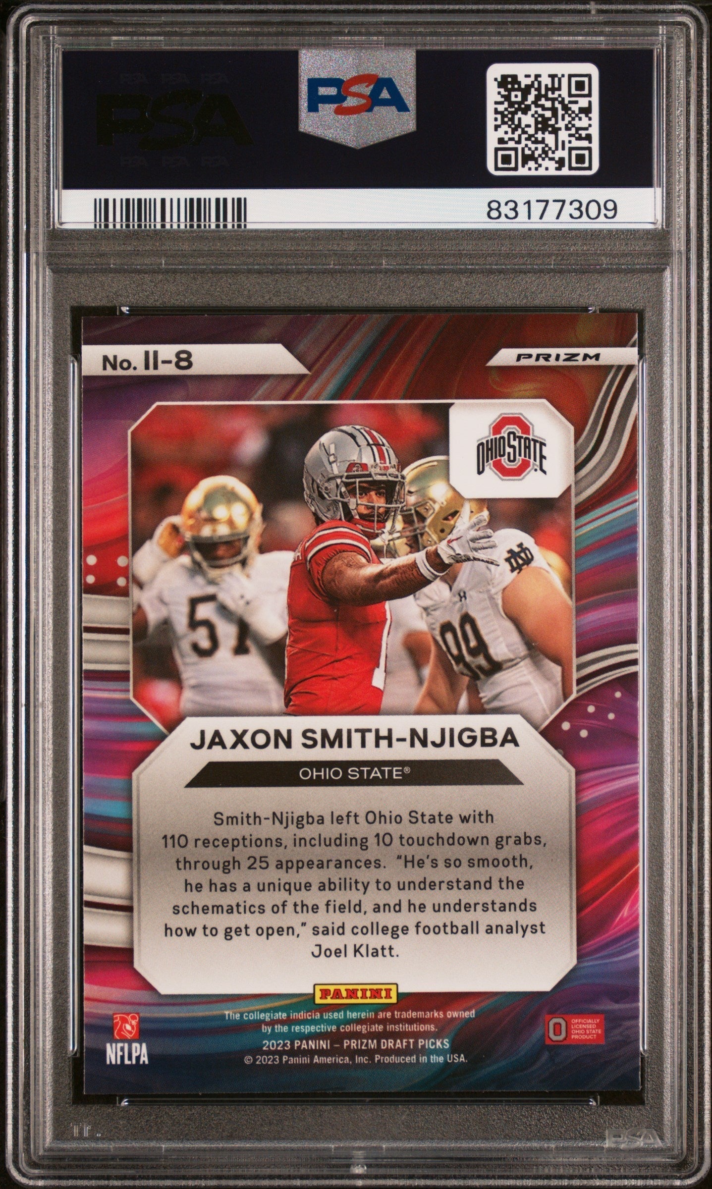 Graded 2023 Panini Prizm Draft Picks Jaxon Smith-Njigba #II8 Instant Impact Red Ice Rookie RC Football Card PSA 10 Gem Mint