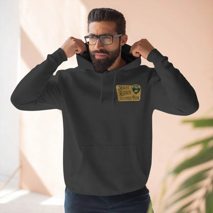 Mount Rainier National Park Fleece Hoodie Unisex Fit Scenic Wooden Mountain Sign