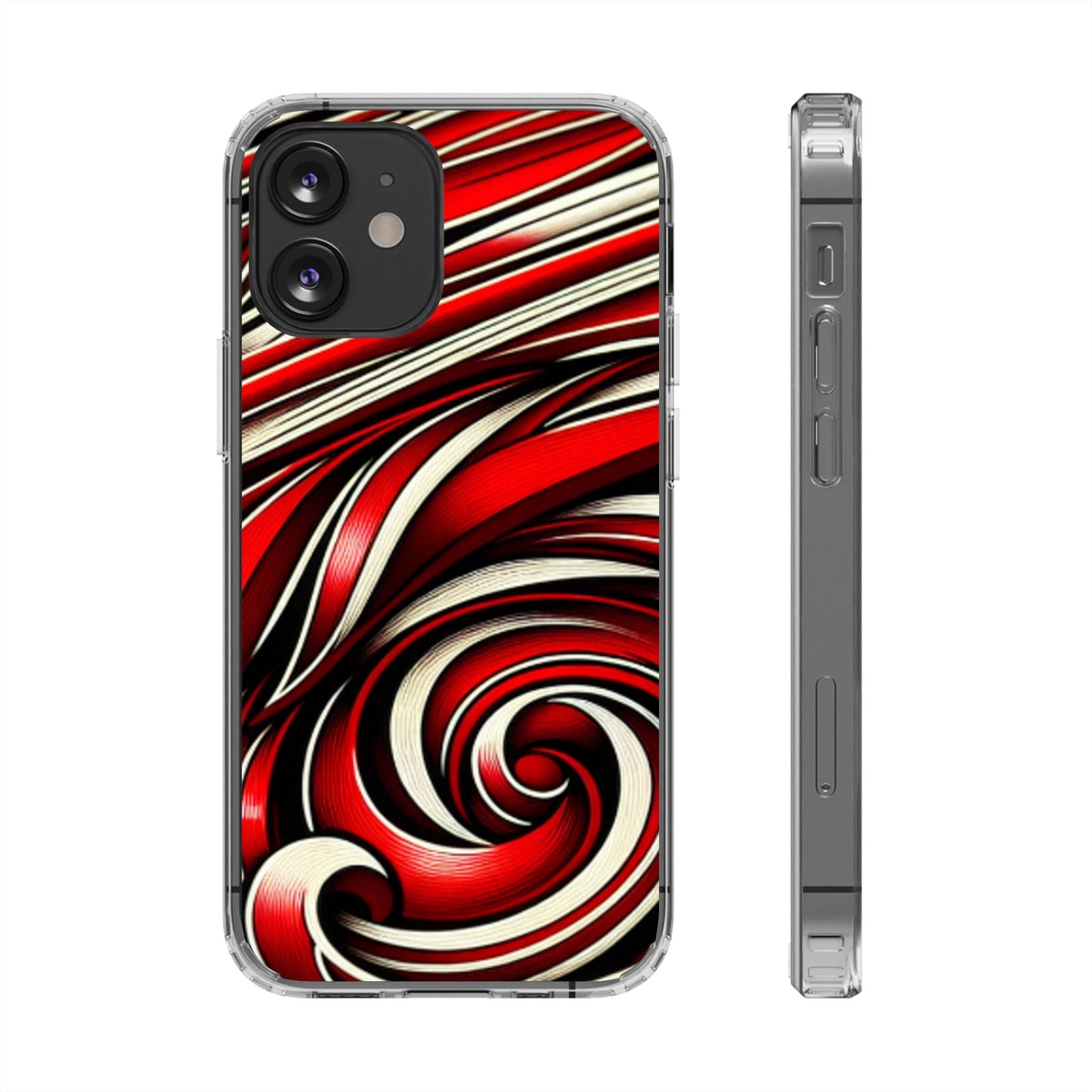 Red & White Swirl Abstract Clear Phone Case