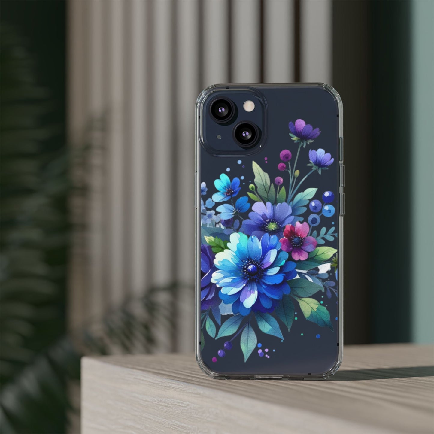 Vibrant Blue Floral Clear Phone Case