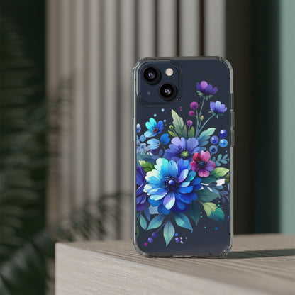 Vibrant Blue Floral Clear Phone Case