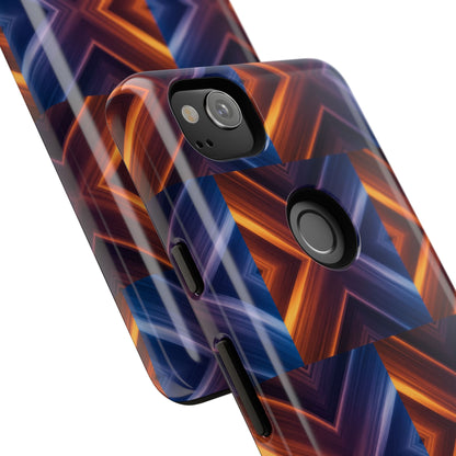 Stylish Tough Phone Case With Blue & Orange Abstract Design