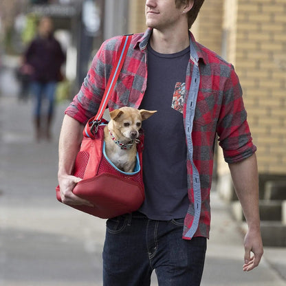 Explorer Dog Carrier - Comfortable Carrier for Travel - Water-Resistant Armorsole Base - Airline Compliant - Storage Pocket - for Cats & Small Dogs up to 20 Lb - Red/Blue