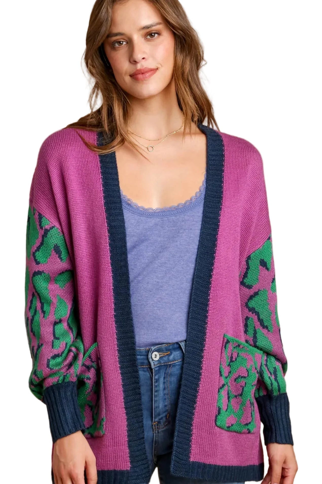 Animal Print Open Front Sweater Cardigan