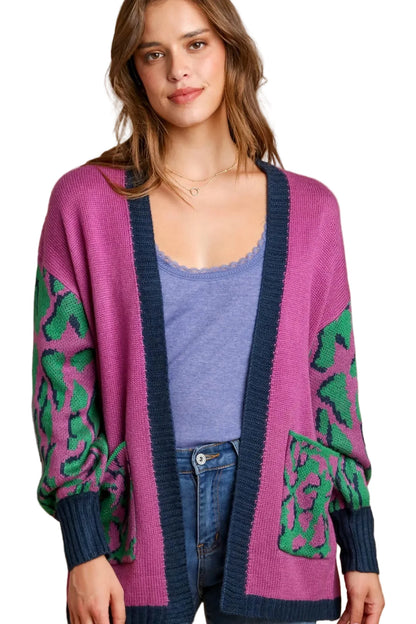 Animal Print Open Front Sweater Cardigan