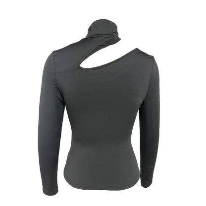 Black Cutout High Neck Top - Slim Fit Long Sleeve Turtleneck