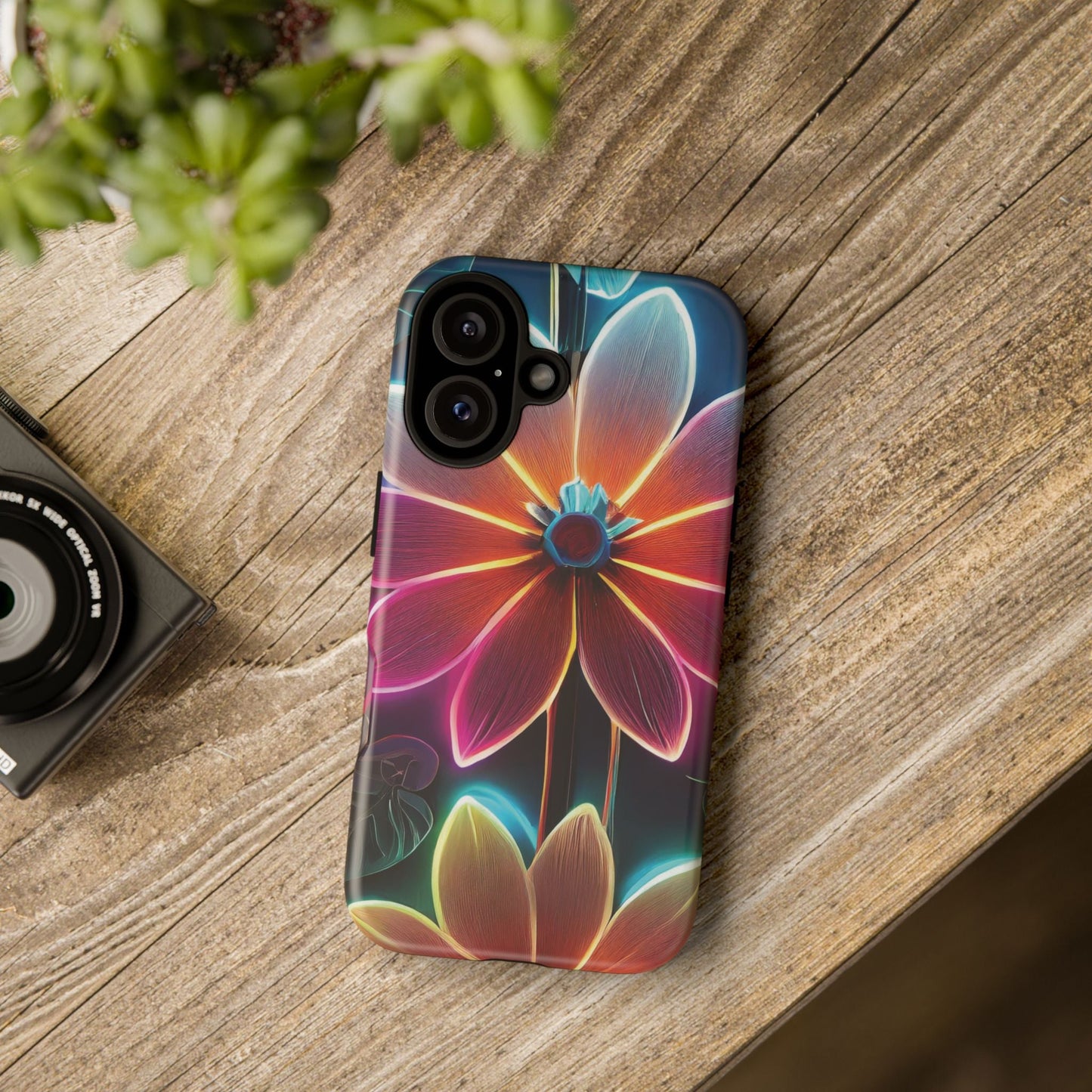 Vibrant Neon Flowers Tough Phone Case