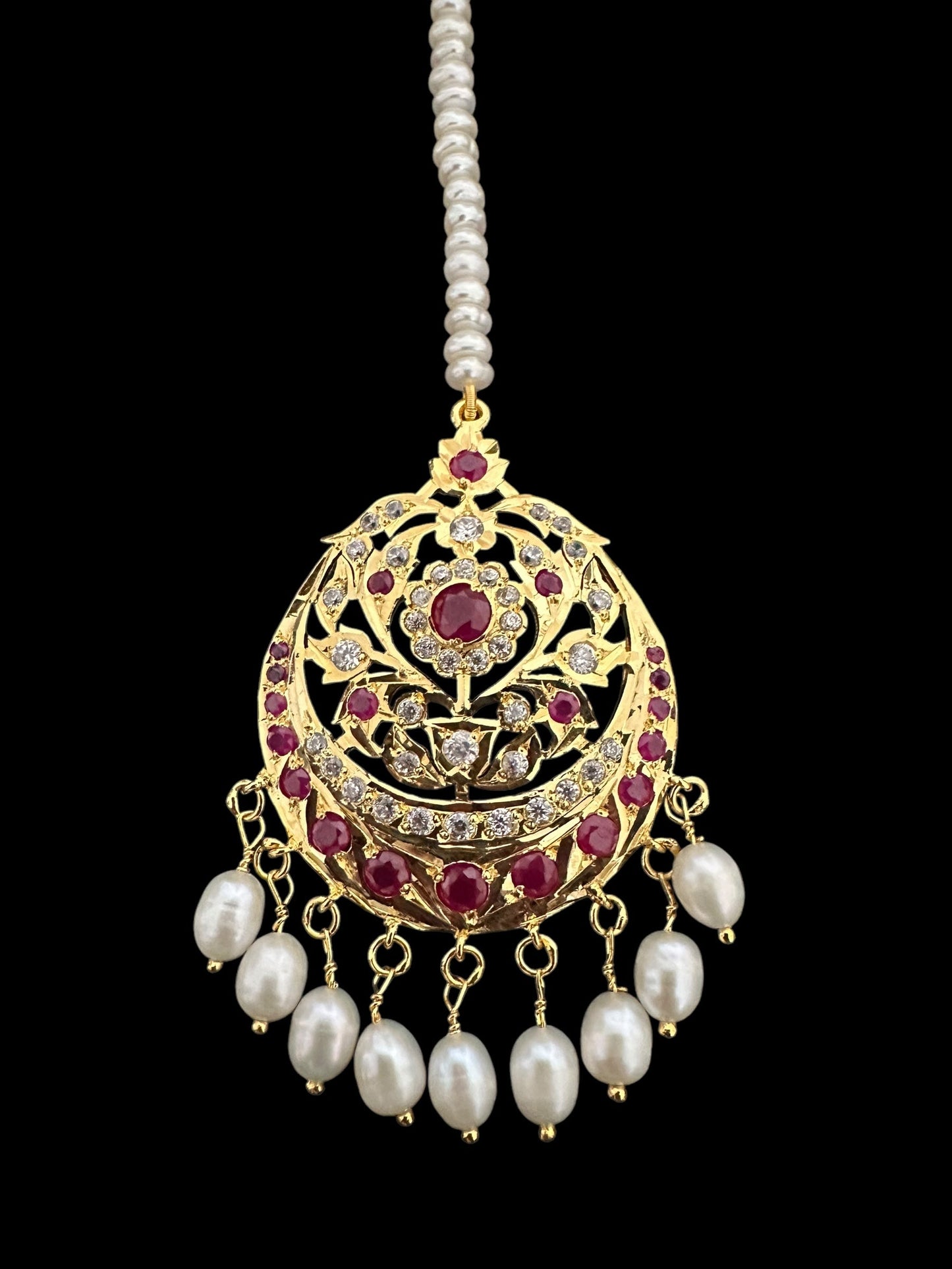 Ruby and zircon gold plated silver tika ( READY TO SHIP )