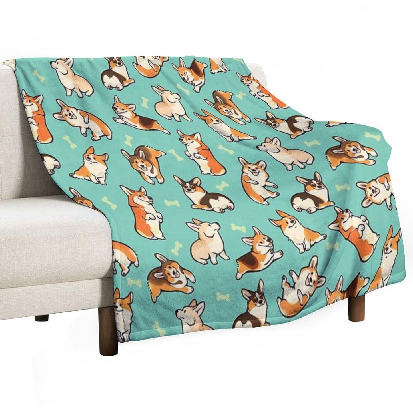 Jolly Corgis in Green Throw Blanket