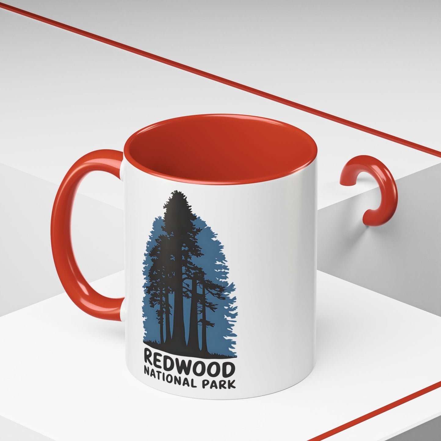 Redwood National Park Accent Coffee Mug 11oz 15oz Shaded Trees Blue Black Pink Red Outdoor Inspired