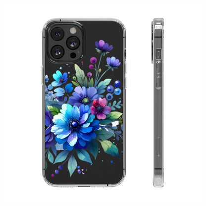 Vibrant Blue Floral Clear Phone Case