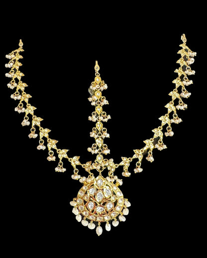 DJTK357 Neelofar moissanite Polki mathapatti with fresh water pearls ( READY TO SHIP)