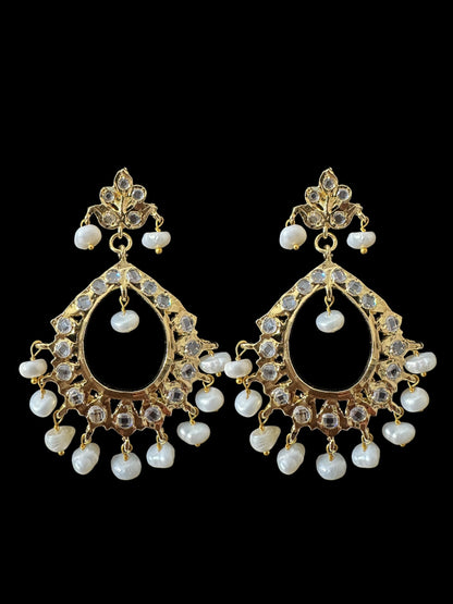 DER806 Maria gold plated chandbali in fresh water pearls ( READY TO SHIP )