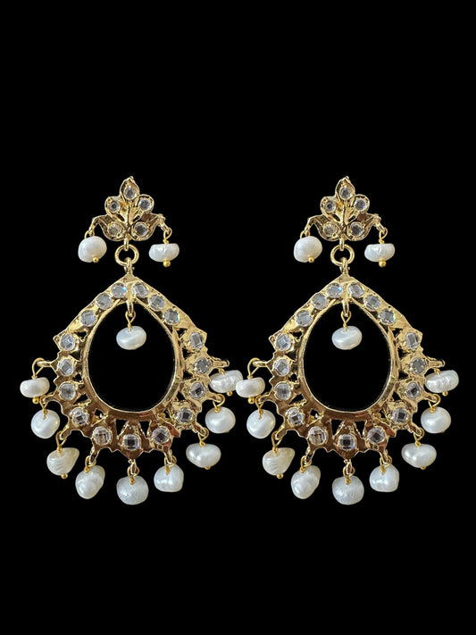 DER806 Maria gold plated chandbali in fresh water pearls ( READY TO SHIP )