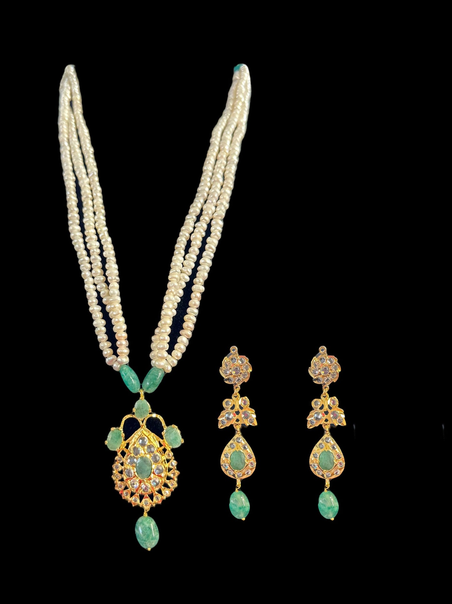 PS491 Hyderabadi Jugni in freshwater pearls and emerald (READY TO SHIP)
