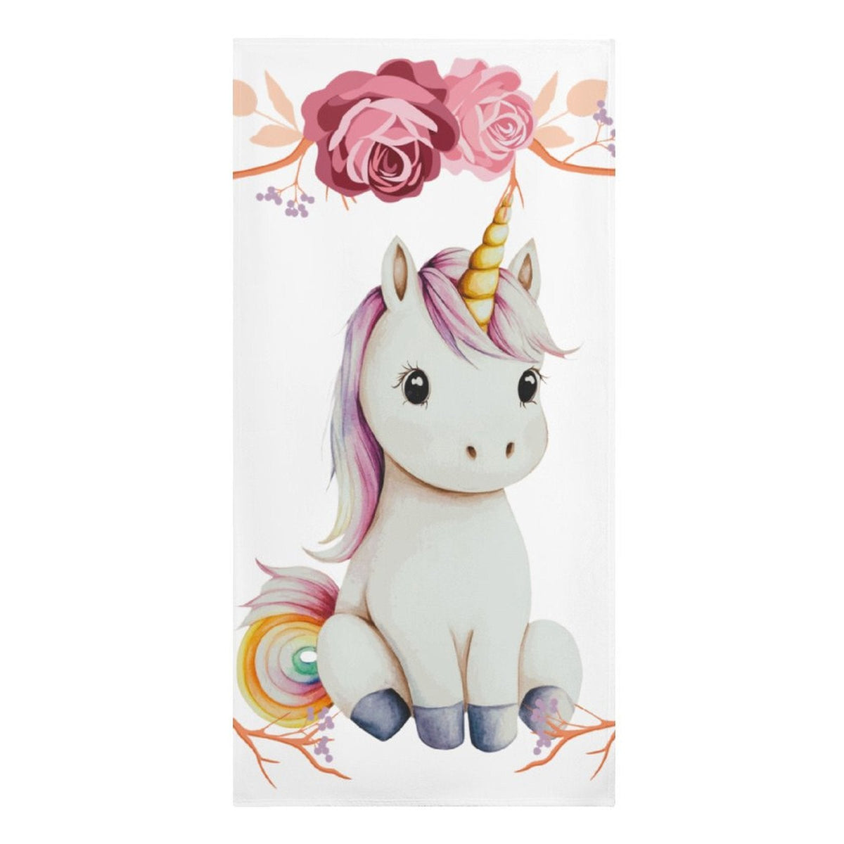 Baby Unicorn with Pink Roses Beach Towel - 61.4" x 30.3