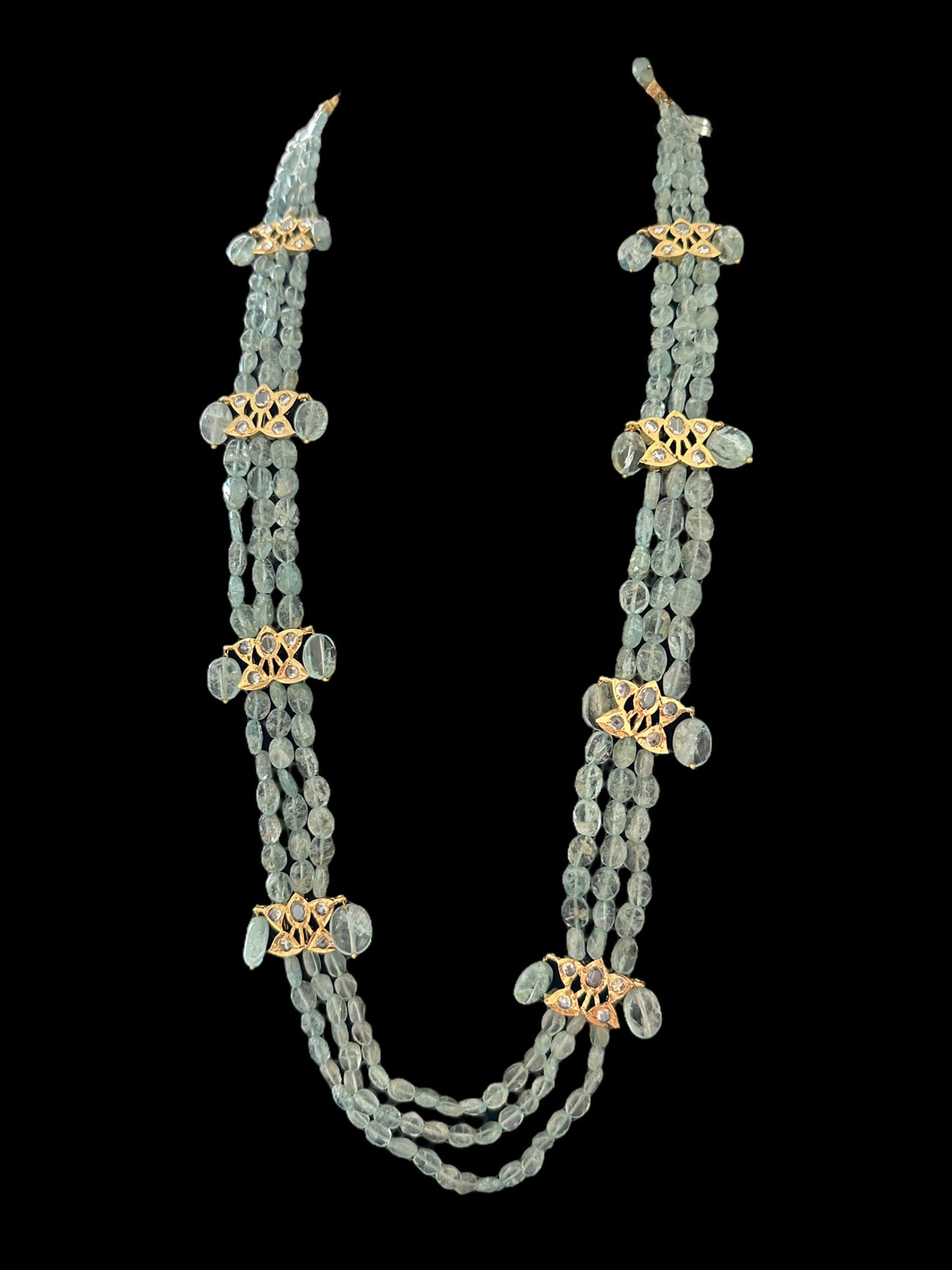 DLN63 aquamarine beads Rani haar with earrings ( READY TO SHIP )