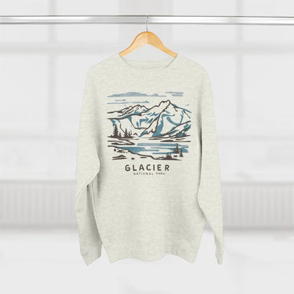 Glacier National Park Unisex Fit Crewneck Sweatshirt Water Color Line Art