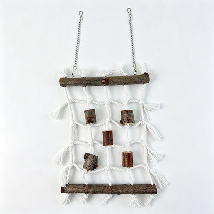 Natural Wood & Cotton Rope Hanging Reptile Climbing Net