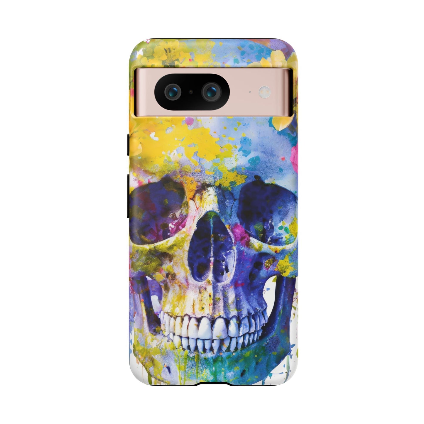 Vibrant Blue Floral Skull Tough Phone Case