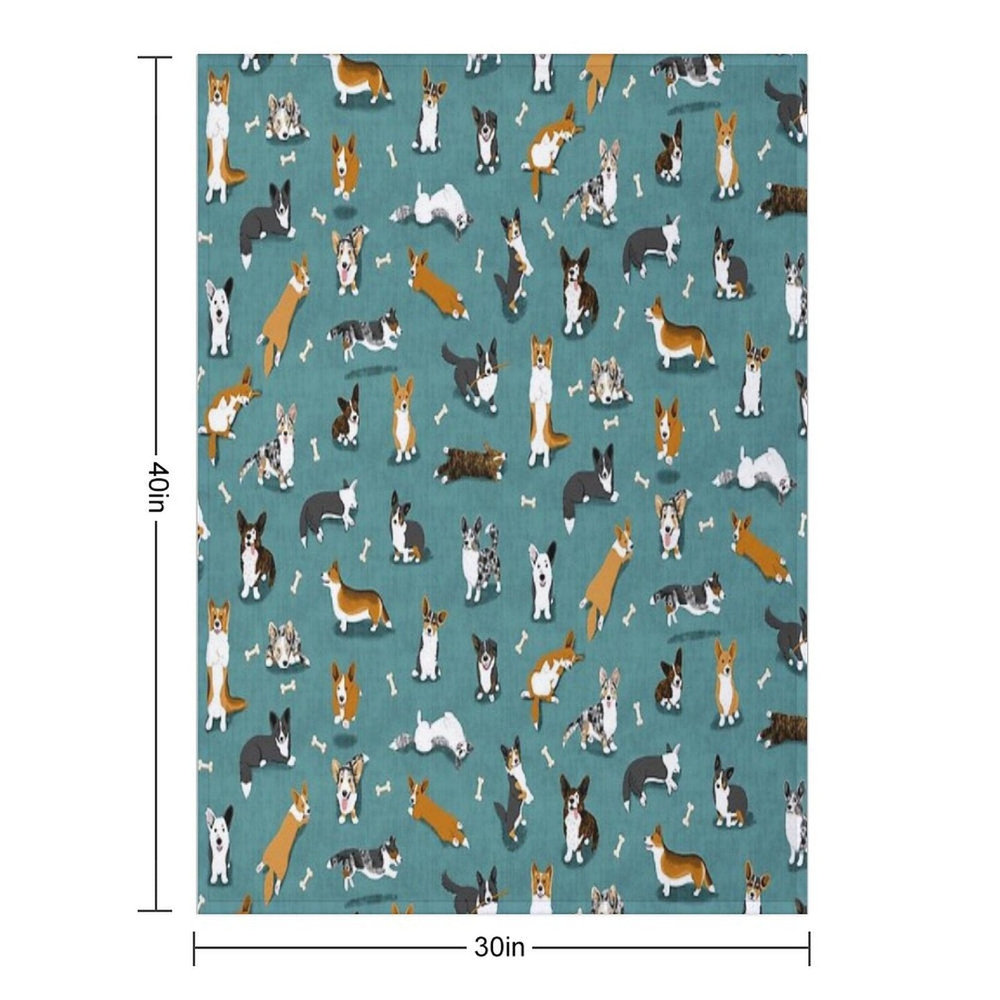 Cardigan Corgi Pattern on Teal Throw Blanket