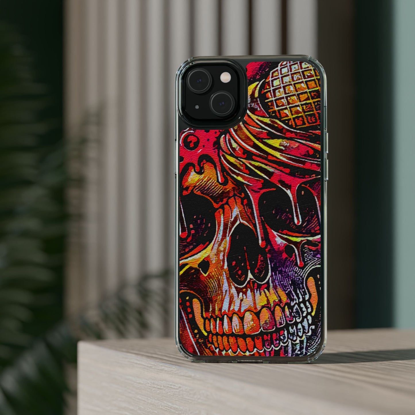 Neon Ice Cream Skull Clear Phone Case