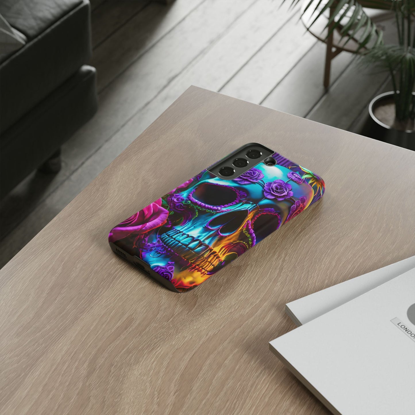Neon Skull and Roses Vibrant Tough Phone Case