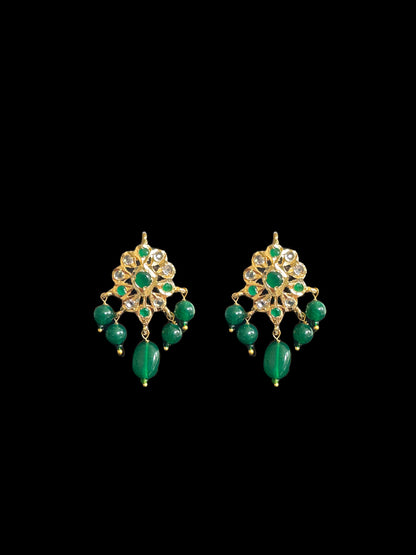 PS391 gold  plated pendant set in pearls  with green beads ( READY TO SHIP)