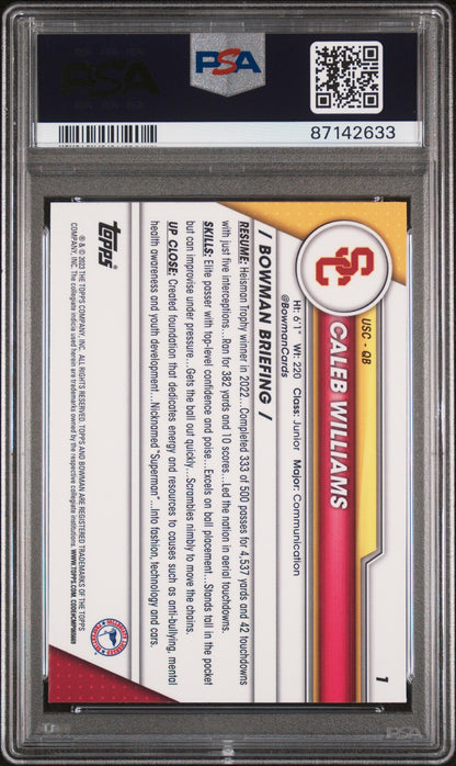 Graded 2023 Topps Bowman U Chrome Caleb Williams #1 Rookie RC Football Card PSA 10 Gem Mint