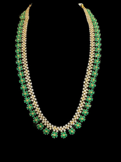 DLN39 Megha long set in cz stones - Green    (READY TO SHIP)