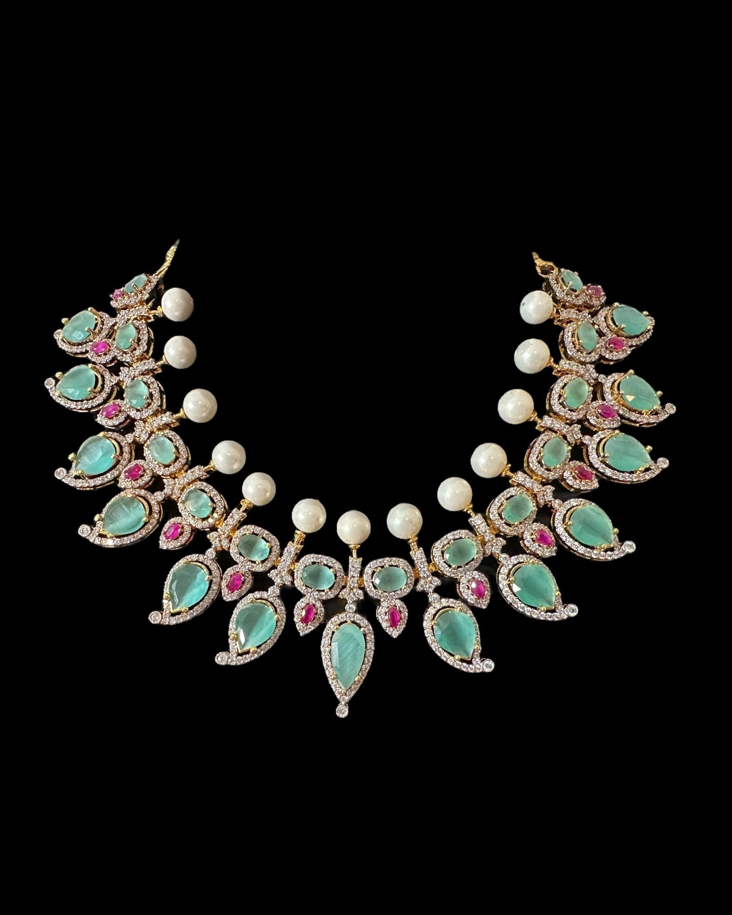 BR461  Anmol necklace set in Mint , rubies and pearls ( READY TO SHIP )