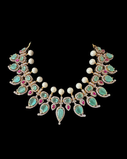 BR461  Anmol necklace set in Mint , rubies and pearls ( READY TO SHIP )