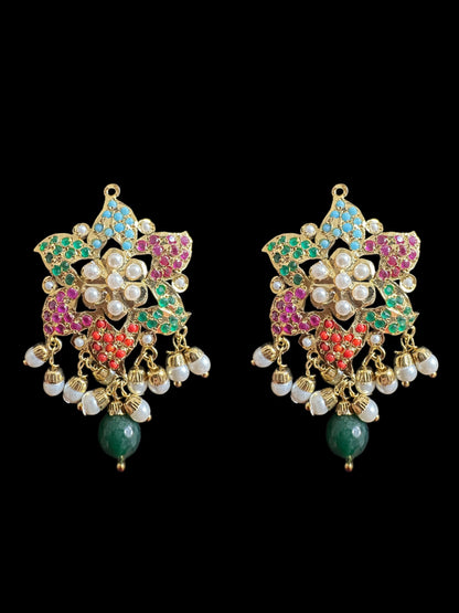 Iza Jadau tops and tika set in pearls - Navratan  ( READY TO SHIP )t