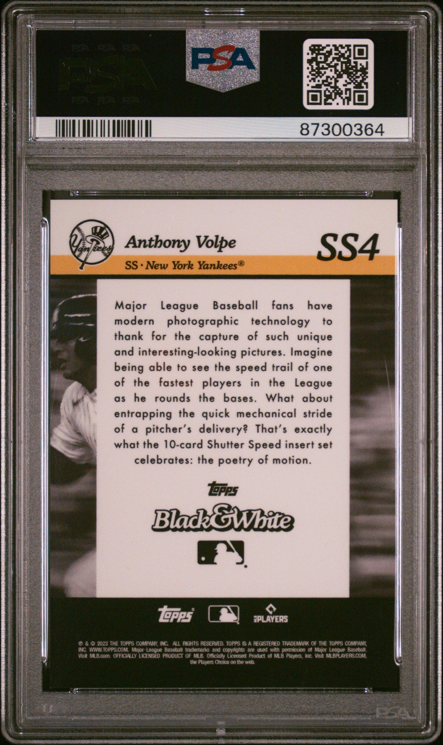 Graded 2023 Topps Black & White Anthony Volpe #SS4 Shutter Speed Rookie RC Baseball Card PSA 10 Gem Mint