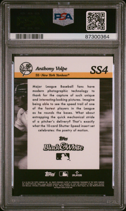 Graded 2023 Topps Black & White Anthony Volpe #SS4 Shutter Speed Rookie RC Baseball Card PSA 10 Gem Mint