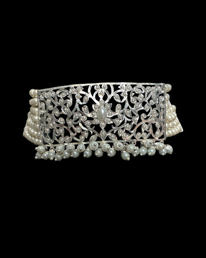 C569 Silver plated jadau choker in pearls ( SHIPS IN 4 WEEKS )