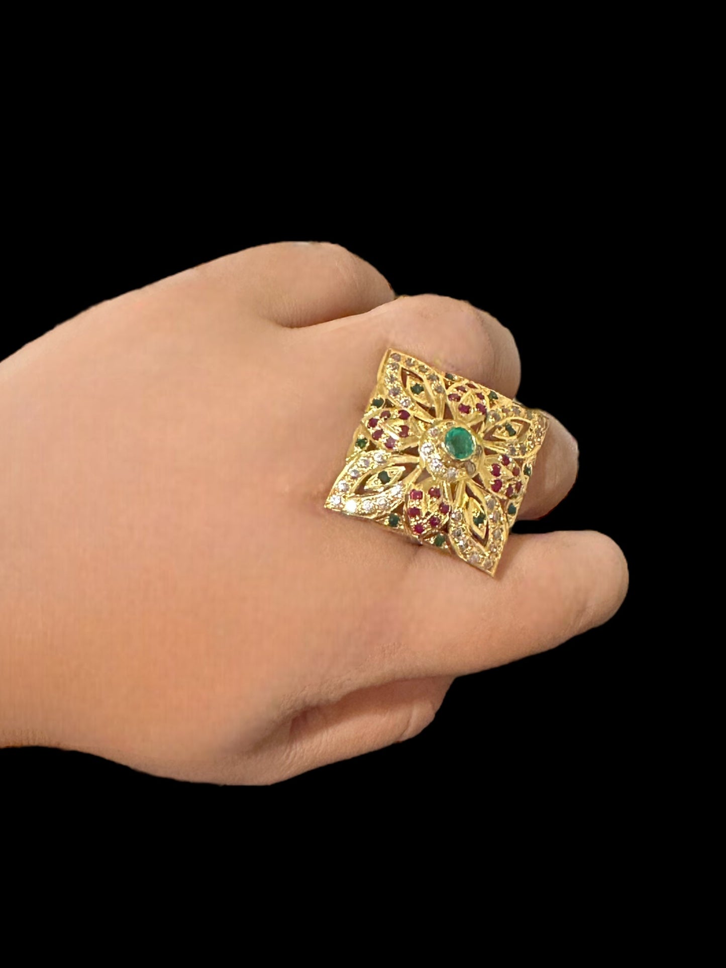 Ruby emerald gold plated silver ring ( READY TO SHIP )