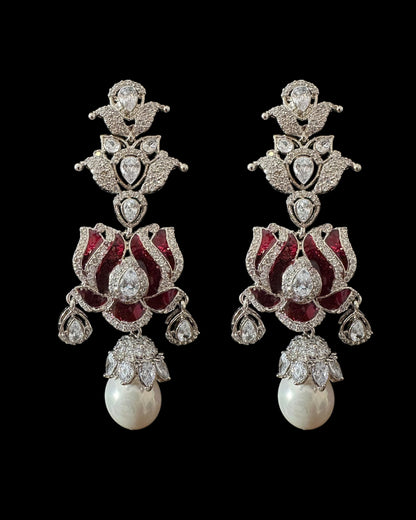 DER809 Lotus Cz earrings -Maroon ( READY TO SHIP )